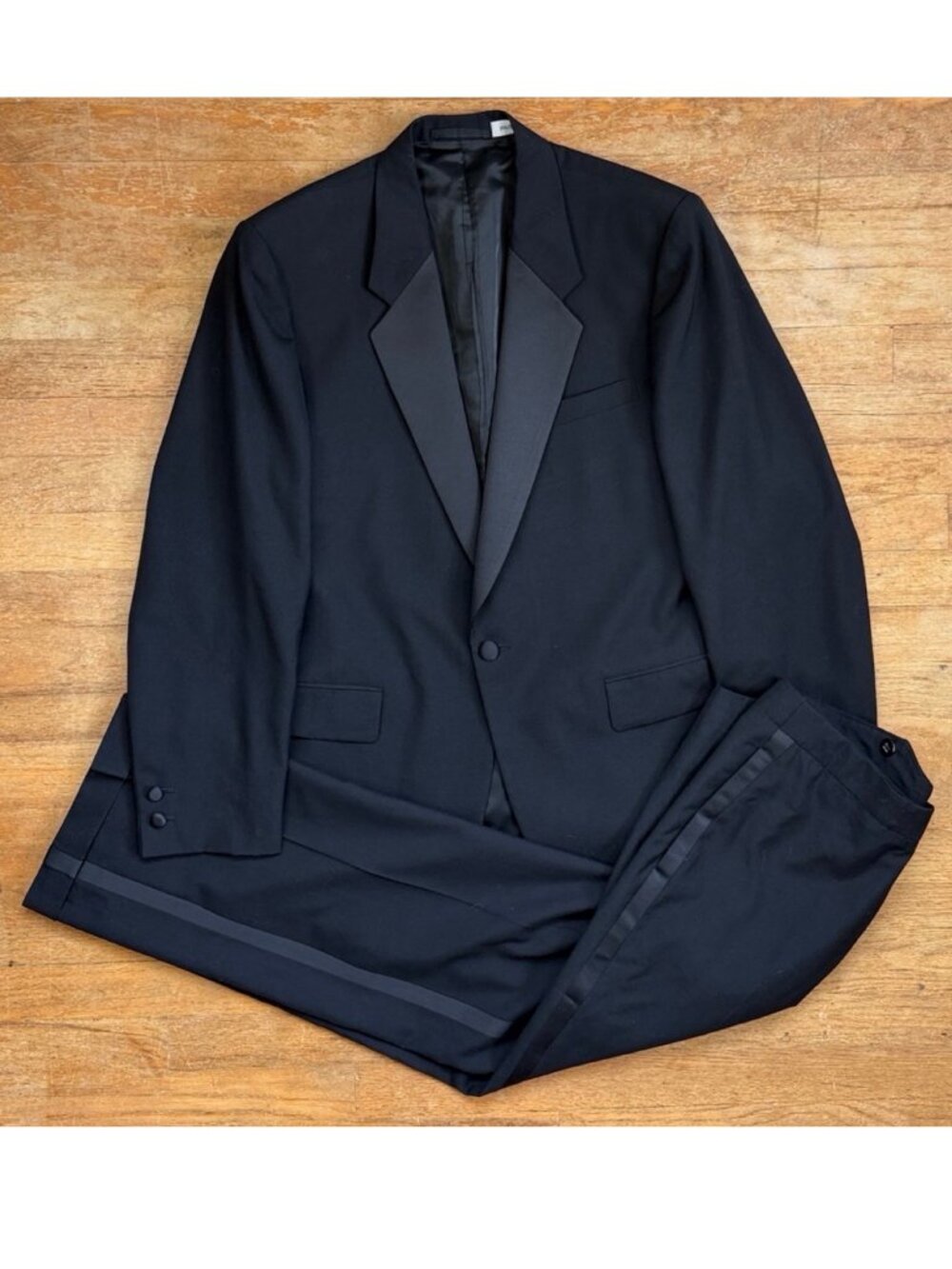 Vintage Mens Tuxedo Set Size 40R Blazer 34x28 Pants 80s Black Wool Formal Suit
